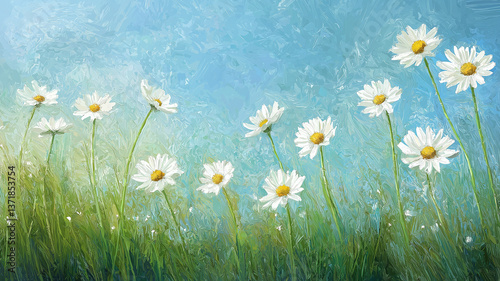 Daisies On Field - Abstract Spring Landscape