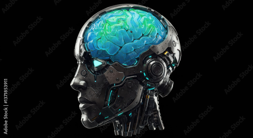 Futuristic Cyborg Head With Exposed Brain Digital Art Dark Background High Quality Futuristic Cyborg Head With Exposed Brain Digital Art Dark Background High Quality