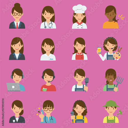 Obraz na plátně Set of woman wokers vector illustration