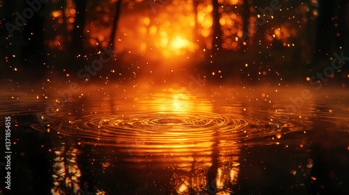 Golden Sunset Water Reflection: A Serene Forest Scene