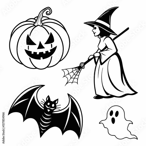 Icon logo set Halloween silhouette vector black and white