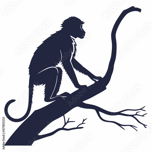 silhouette of macaque on white background