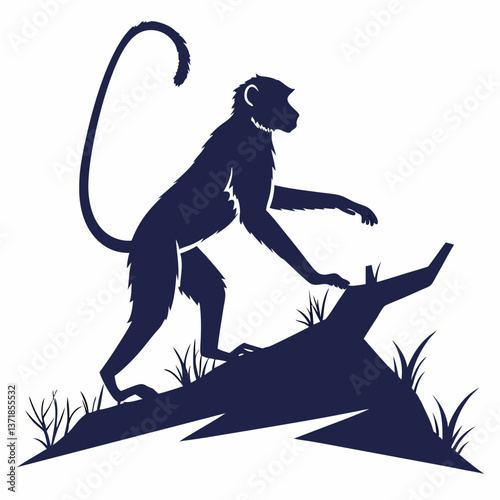 silhouette of macaque on white background