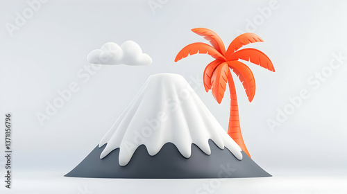 Stylized 3D Model of Volcanic Island with Palm Tree