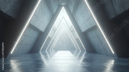 Glowing triangular passageway is defined by concrete and light