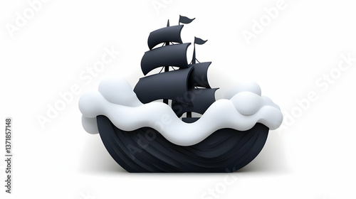 Stylized Black Sailboat on White Waves