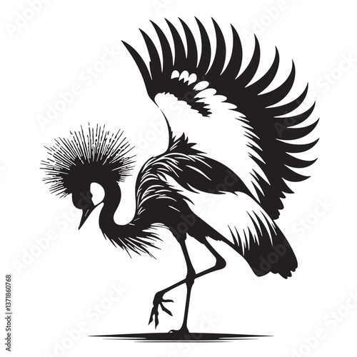 Black Black-crowned Crane Silhouette Vector, High Quality Illustration on White Background