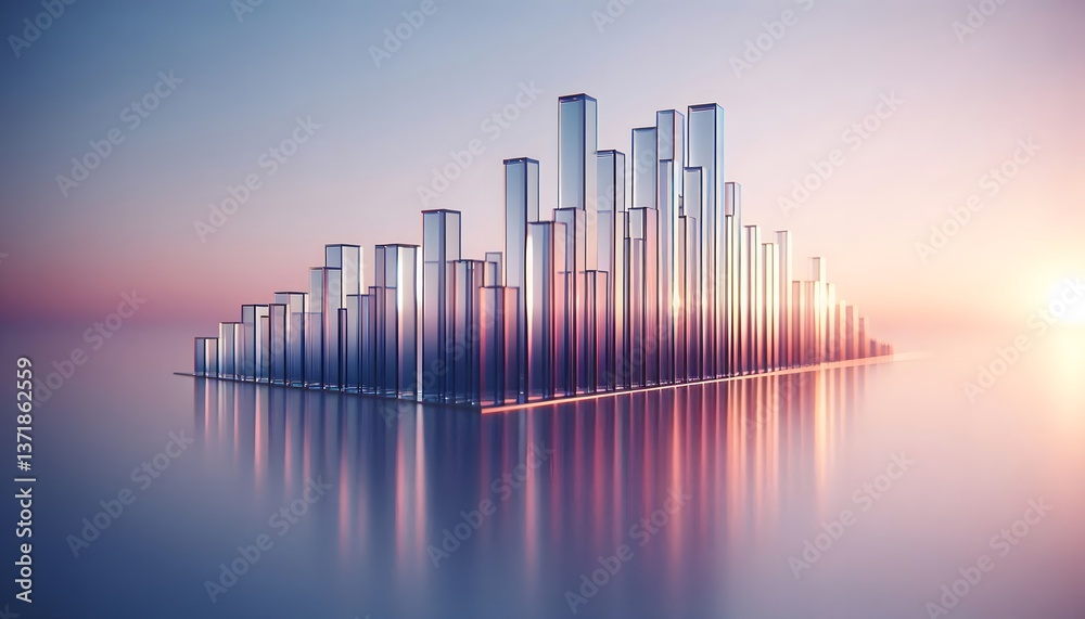 Fototapeta premium Modern Bar Graph with Transparent Cylinders and Gradient Background