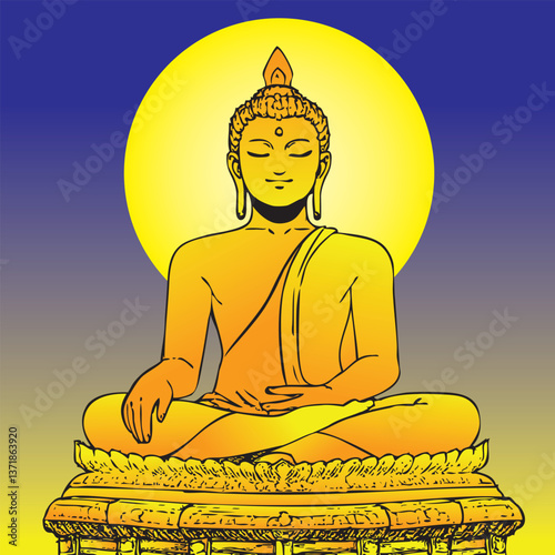 Buddha statue, Simple vector illustration.