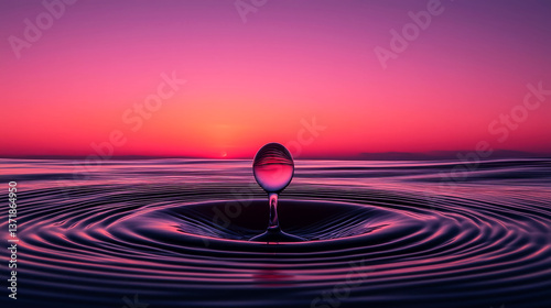 Sunset Water Drop: Vibrant Colors and Tranquil Scene