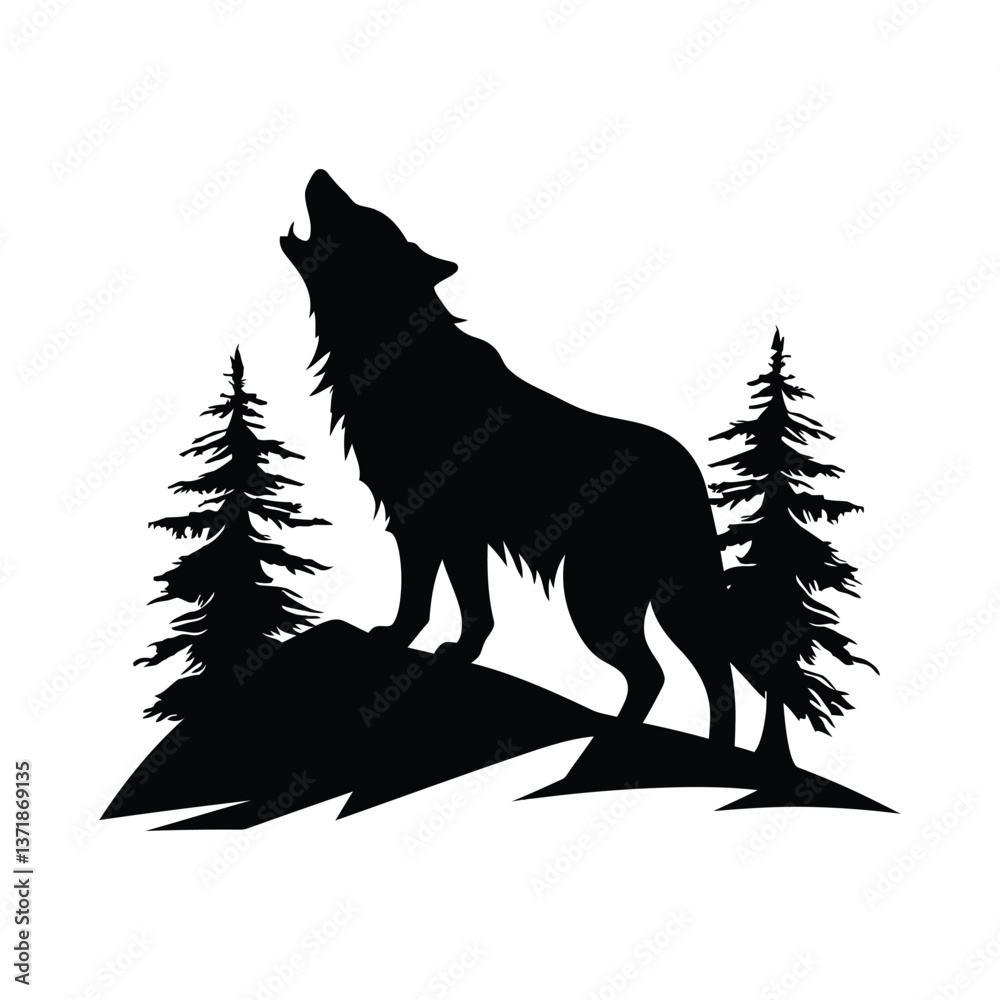 Wolf Howling Emblem black color on isolated white background Wolf Howling Emblem black color on isolated white background