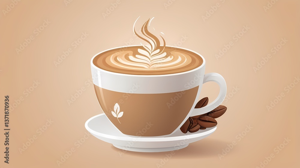Obraz premium Latte art coffee cup vector icon, cozy and warm, detailed yet minimalistic café branding