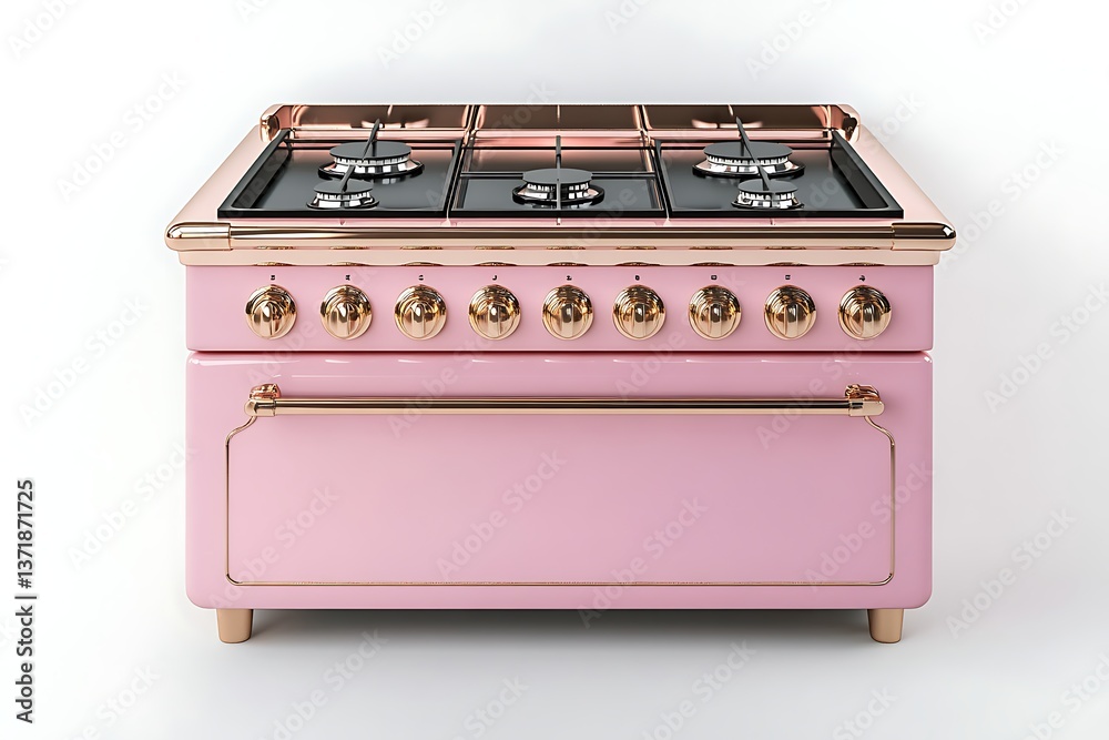 Fototapeta premium Pink Retro Gas Cooker on White Background. Possible use Stock Photo
