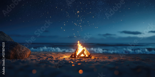 A Cozy Lantern-Lit Beachside Bonfire Under the Stars for Night, Beach, and Outdoor Art Inspiration photo