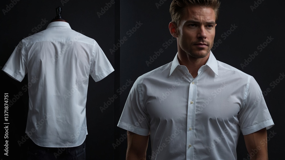 Fototapeta premium Crisp White Short Sleeve Shirt Front and Back View