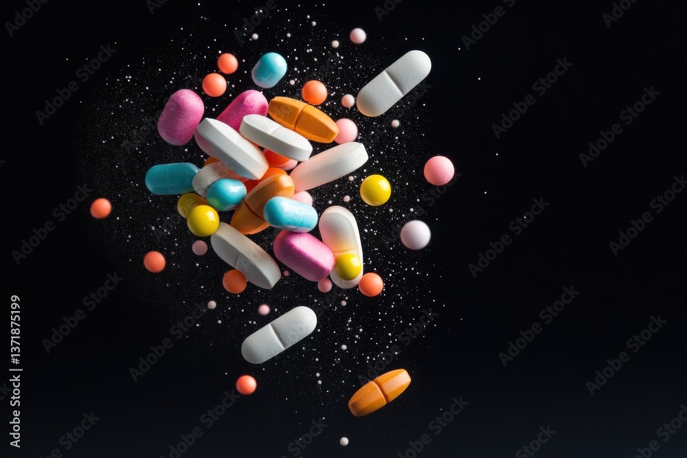 Scattered colorful pills Scattered colorful pills