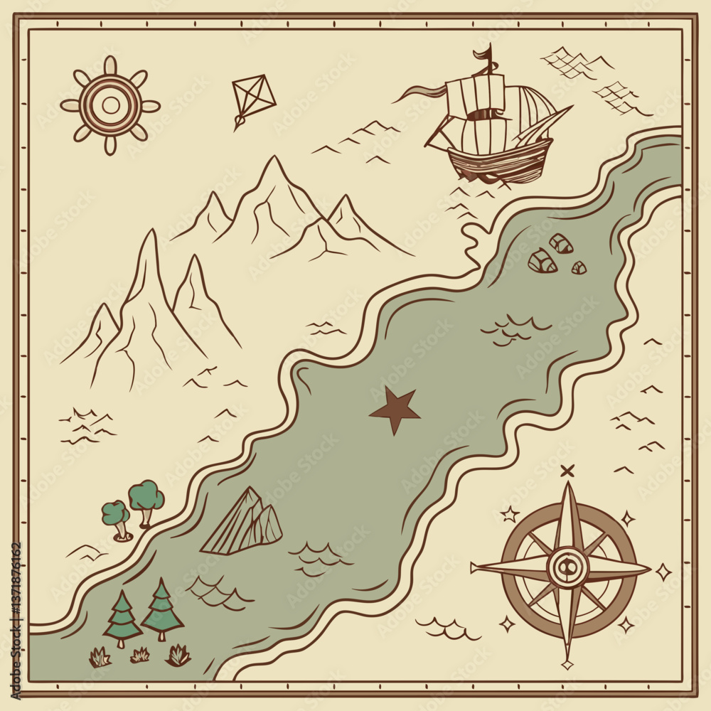 Fototapeta Exploration Journey: Vintage Map Illustration