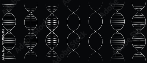 DNA icon vector set. DNA structure molecule icon vector. Biology, chemistry, science, chromosome, molecule, biotechnology, cell, laboratory, nucleic structure, life gene. Vector illustration.