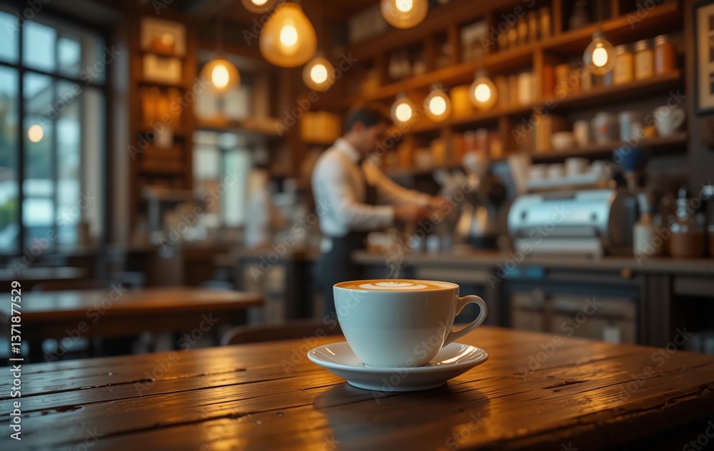 A cozy coffee shop interior with warm lighting A cozy coffee shop interior with warm lighting