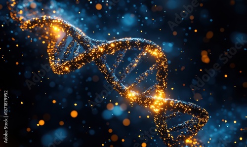artistically rendered image of a DNA double helix glowing in a dark blue environment, symbolizing biotechnology and genetic research