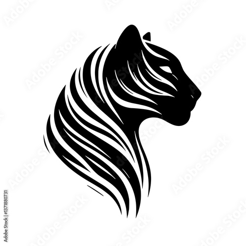 Stylized tiger head silhouette, fierce style, representing power or wildlife symbol, isolated background with copy space