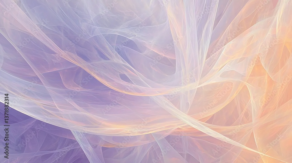 Fototapeta premium A very long, flowing, purple and white piece of fabric