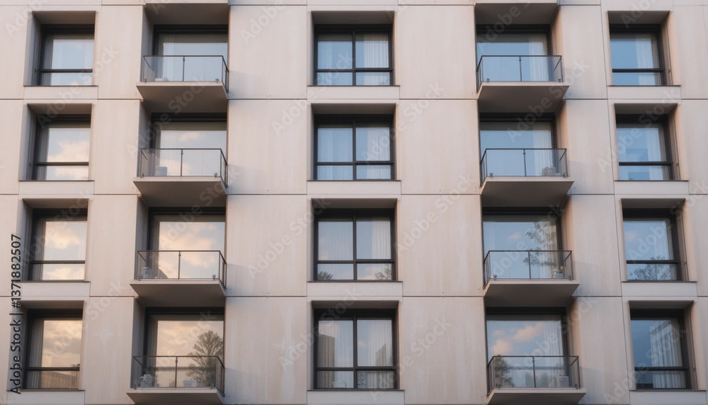 Aesthetic view of multiple modern apartment windows arranged symmetrically Aesthetic view of multiple modern apartment windows arranged symmetrically