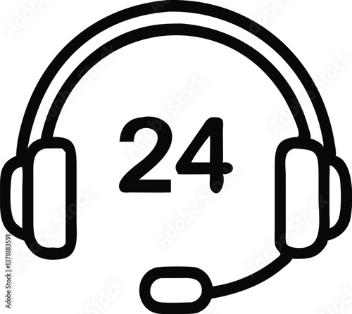 24/7 Support Icon - Headset with 24 Number Symbol