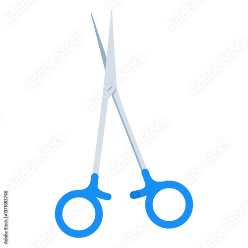 blue surgical scissors forceps on isolated white