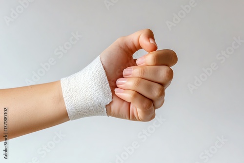 Obraz na płótnie Wrist Wrapped with Elastic Bandage for Support and Injury Recovery w salonie