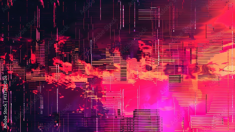 Obraz premium Abstract digital glitch - art background with vibrant red and pink hues, representing a bold and futuristic visual concept. Bold futuristic digital glitch - art concept.