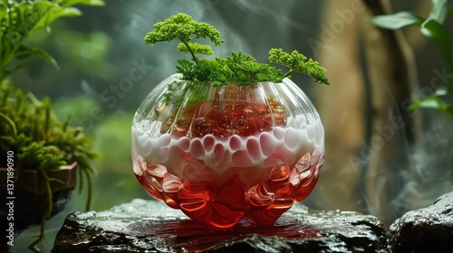 Molecular gastronomy, artistic food with unusual textures 