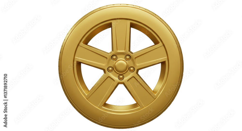 Isolated Golden Car Wheel, a Luxurious Automobile Component Isolated Golden Car Wheel, a Luxurious Automobile Component