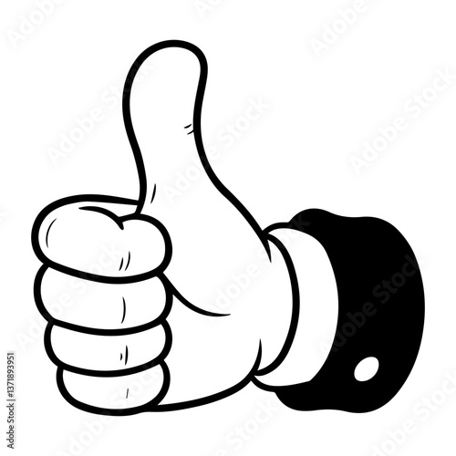 Cartoon thumbs up gesture, approval symbol, upward pointing thumb