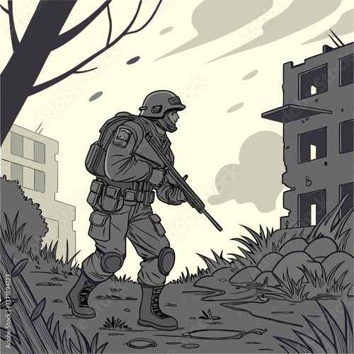 Survivor Zombies in Military Gear - Post-Apocalyptic Illustrations