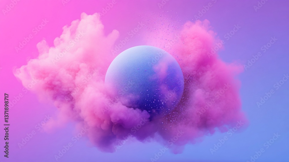 Obraz premium Surreal Sphere Emerging from a Pink Nebula