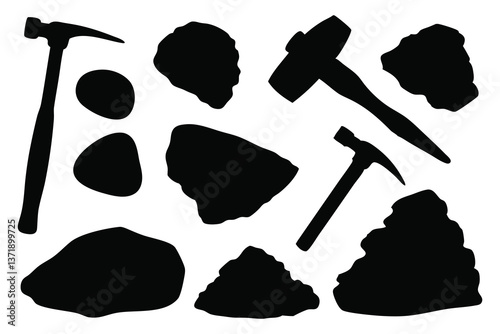 Rock specimen silhouettes set Vector illustration on white background.