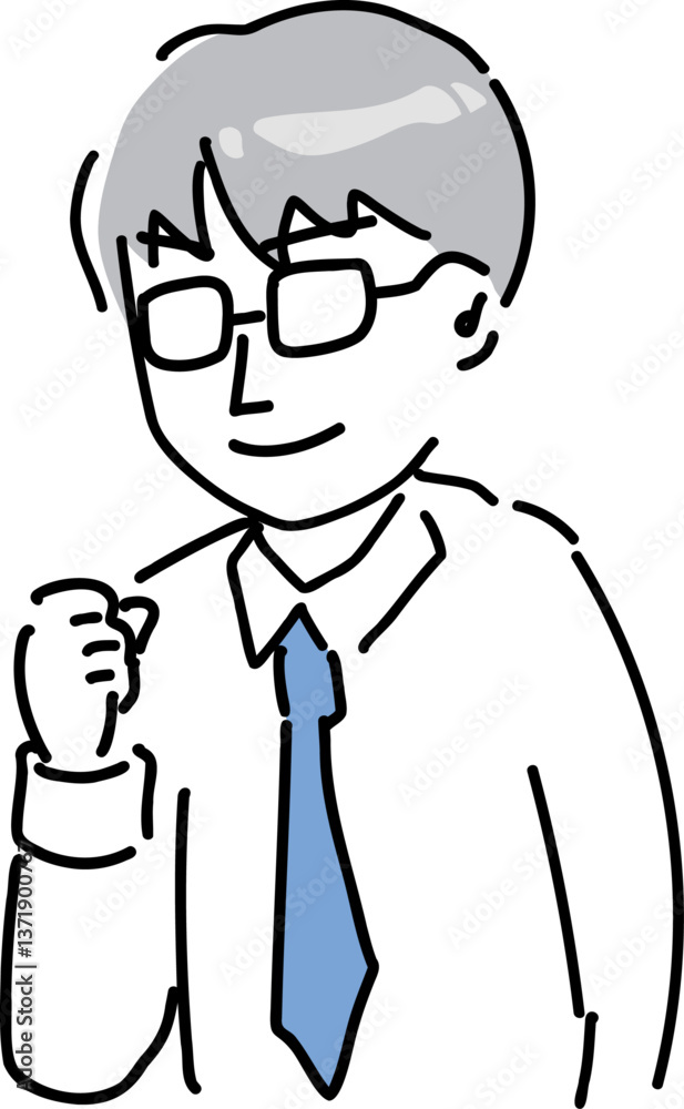 ガッツポーズするメガネをかけた男性若手会社員のシンプルなベクターイラスト ガッツポーズするメガネをかけた男性若手会社員のシンプルなベクターイラスト