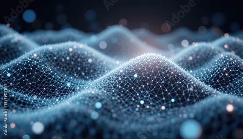 Fototapeta Naklejka Na Ścianę i Meble -  Dynamic waves of digital networks virtual environment 3d visualization abstract concept close-up viewpoint