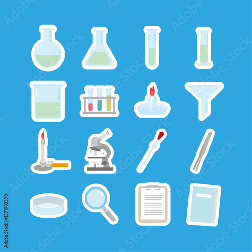 実験器具アイコンセット：科学研究のステッカー風イラスト - Laboratory Equipment Icon Set: Sticker-Style Illustrations of Scientific Research