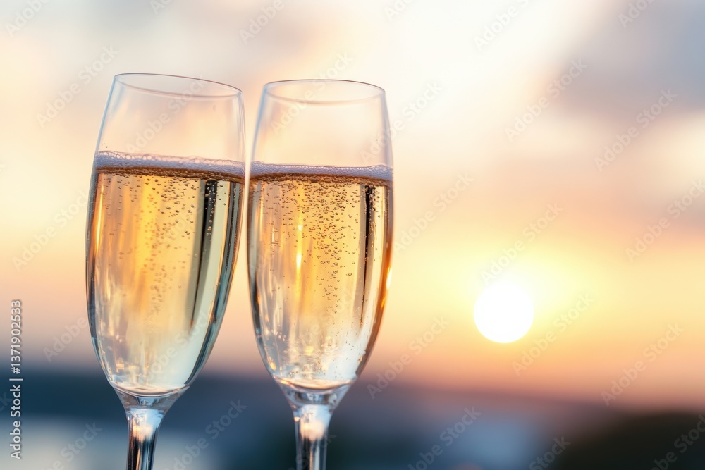 champagne toasting sunset
