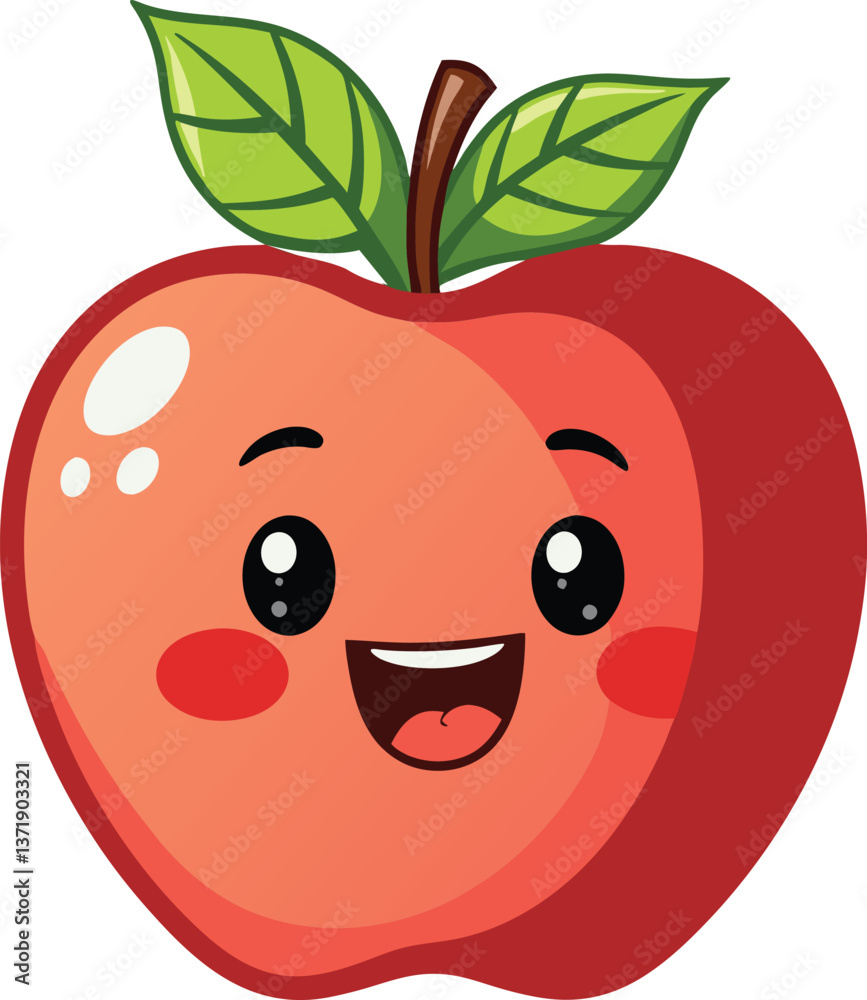 Obraz premium cheerful cartoon apple character. happy red apple with smiling face. cute digital illustration of a joyful apple.