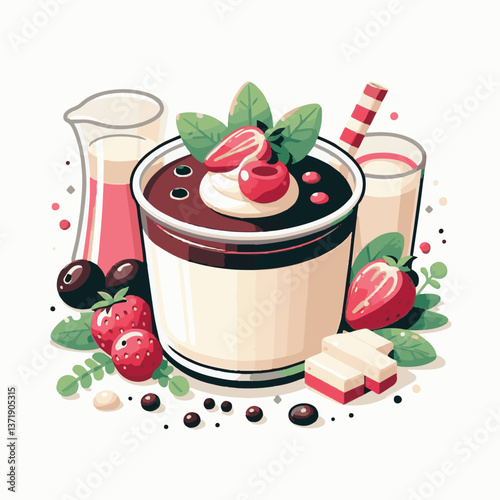 cream, dessert, sweet, food, gourmet, milk, red, italian, jelly, pudding, white, vanilla, mint, sauce, background, panna, cotta, decoration, mousse, snack, delicious, plate, berry, fruit, fresh, panna