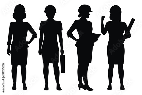 Female architects wearing uniforms silhouettes set Vector illustration on white background
