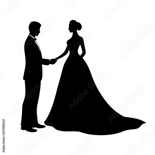 Silhouette of a bride and groom on their wedding day