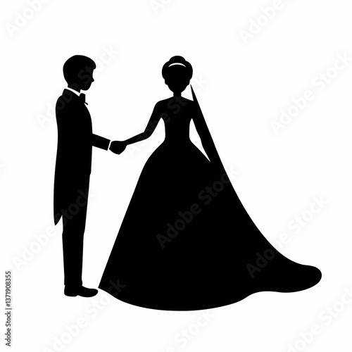 Silhouette of a bride and groom on their wedding day