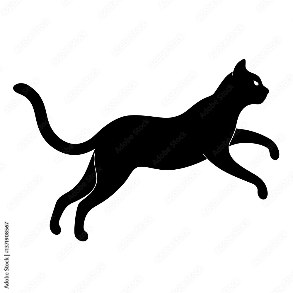 Silhouettes of a running dog and cat in a simple black illustration Silhouettes of a running dog and cat in a simple black illustration