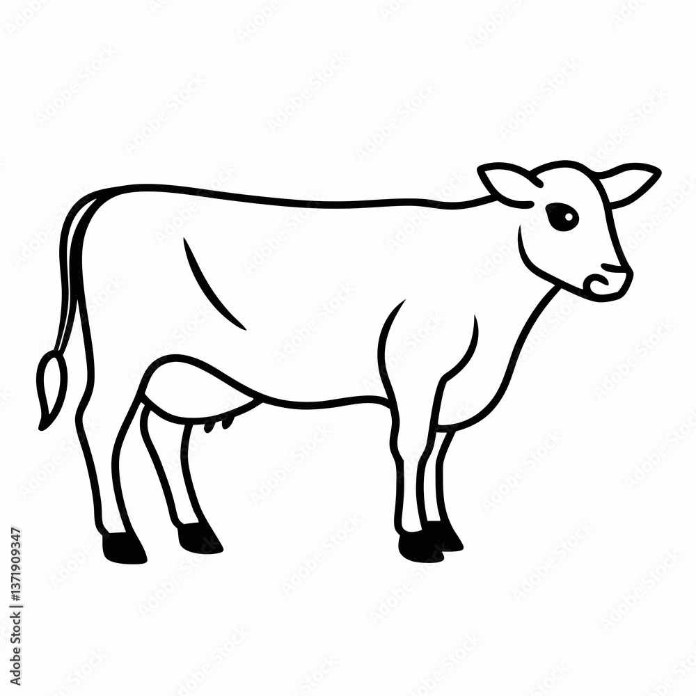 Cute black and white cartoon cow with calf on a farm Cute black and white cartoon cow with calf on a farm