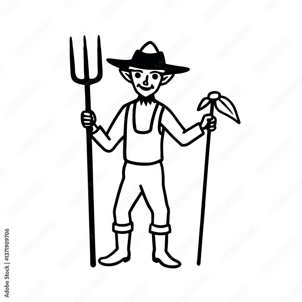 Happy goblin Farmer with Pitchfork Happy goblin Farmer with Pitchfork