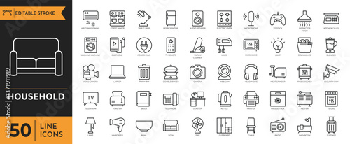 Household icon set. Containing Home appliances and electronics icons. Vector illustration.